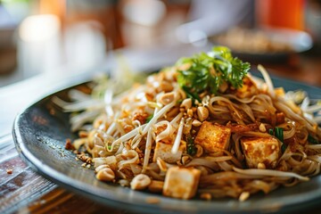 Thai Fusion Delight: Vegetarian Pad Thai - Stir-Fried Rice Noodles with Tofu, Bean Sprouts,...