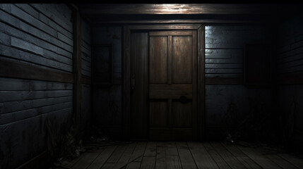 Illustration of creepy dark scary door. AI Generative - obrazy, fototapety, plakaty