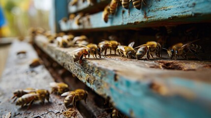 A Swarm of Bees on a Wooden Surface