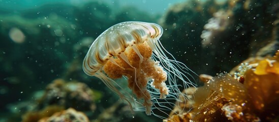 An everlasting jellyfish found in Sarigerme, Turkey is called Turritopsis nutricula. - obrazy, fototapety, plakaty