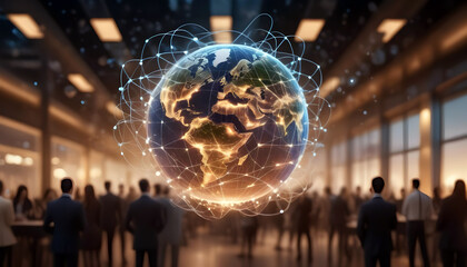 The global communications network facilitates international trade. - obrazy, fototapety, plakaty