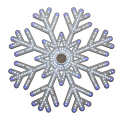 LED light decorations made into a winter snowflake shape, white and blue, isolated on transparent...