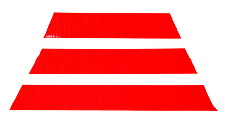 Red adhesive vinyl tape stripes in set isolated on white background with clipping path. Top view and flat lay