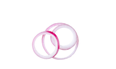 Naklejka premium Top view of fresh onion slices or rings in stack isolated on white background with clipping path