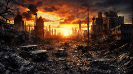 City destroyed after a nuclear bomb - obrazy, fototapety, plakaty