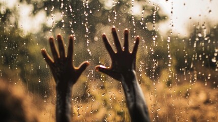 A blurred image of hands reaching out for rain in a drought-stricken area, highlighting the impact of climate change on water scarcity. - Powered by Adobe