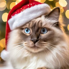 Pawsitively Spotted New Year: Ocicat Cat Welcomes the Holidays in Santa Hat