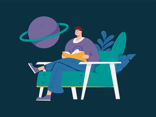 Character reading quietly vector concept operation hand drawn illustration
