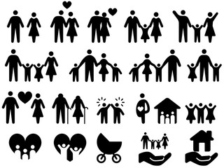 Family silhouette icon collection - obrazy, fototapety, plakaty