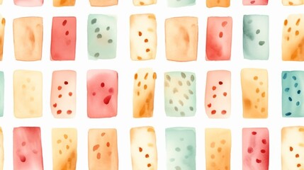 Sweet Nougat Candy Watercolor Horizontal Seamless Background. Sweet Dessert From Confectionery. Ai Generated Seamless Background with Delicious Flavory Nougat Candy Bright Drawing.