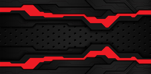 metal iron black sheet overlap on metallic honeycomb steel mesh and red stripes template background modern design premium vector illustration