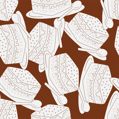 Tiramisu line art seamless pattern. Suitable for backgrounds, wallpapers, fabrics, textiles, wrapping papers, printed materials, and many more.