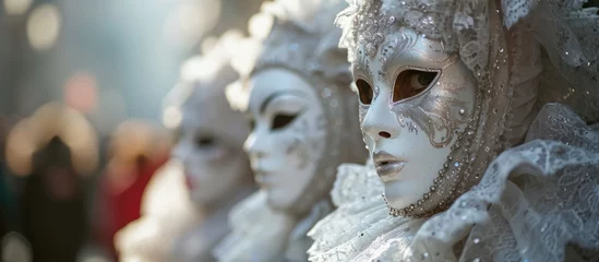 Selbstklebende Fototapeten White masks held in the streets of Venice during the Carnival. © AkuAku
