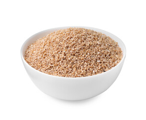 Dry wheat groats in bowl isolated on white