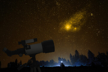 Astronomy. Viewing beautiful starry sky through telescope at night