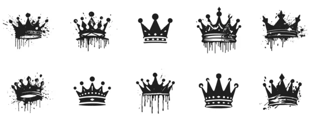  Set of crown icon. royal and queen icon black and white. logo for crown, paint splash style. sign and symbol. royalty vintage style white background. vector illustration © nadunprabodana