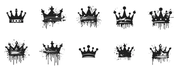 Foto op Plexiglas Set of crown icon. royal and queen icon black and white. logo for crown, paint splash style. sign and symbol. royalty vintage style white background. vector illustration © nadunprabodana