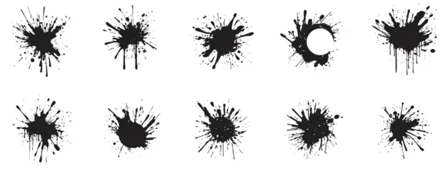 Gordijnen Set of black and white paint splash icon. black and white. logo for paint splash, outline style. sign and symbol. white background. vector illustration © nadunprabodana