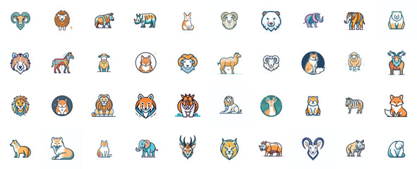 set of animal icon collection for logos or for designs. simple and minimal animal sign or symbol designs. clip art style animal logos. geometric animals. avatar design for animals. 