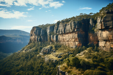 Fototapeta na wymiar The rugged cliffs of the Blue Mountains, showcasing the breathtaking scenery of Australia's natural wonders. Generative Ai.