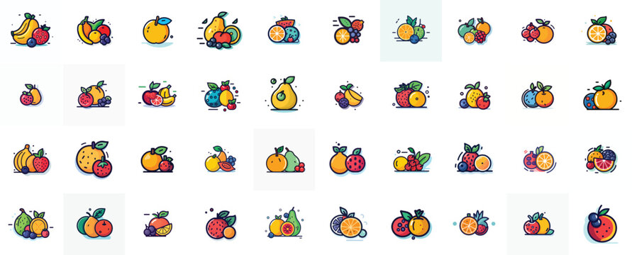 set of fruit icon. fruits pack collection. summer style fruit collection logos. icon set of fruit vector and illustration. 