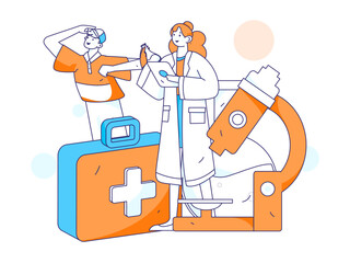 Medical characters fighting the epidemic flat vector concept operation hand drawn illustration 