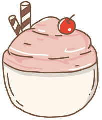 Shaves  ice with cherry on bowl illustration