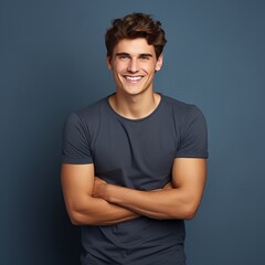 Fototapeta premium Portrait of handsome smiling young man. Laughing joyful 