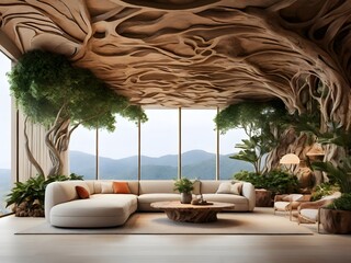 cozy office space sculpted from living roots, 