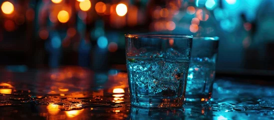 Fototapeten Illuminated glass on dark backdrop in photo. © AkuAku