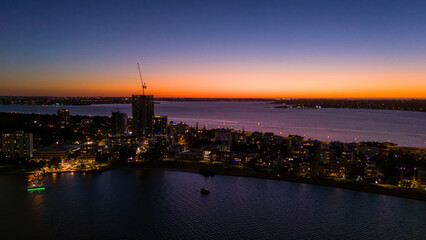 Night landscapes over Perth city skyline in Western Australian summer