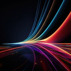 3D neon lights glow in the dark, moving light, created by AI.