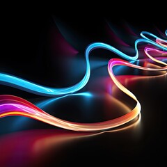 3D neon lights glow in the dark, moving light, created by AI.