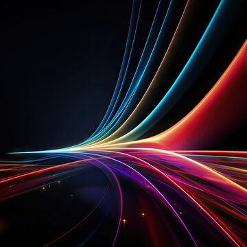 3D neon lights glow in the dark, moving light, created by AI.