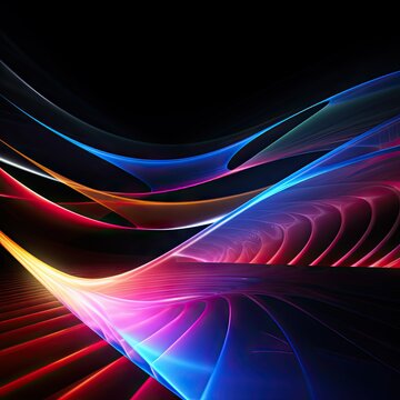 3D neon lights glow in the dark, moving light, created by AI.
