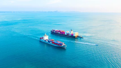 Foto op Canvas Aerial view of the freight shipping transport system cargo ship container. international transportation Export-import business, logistics, transportation industry concepts © Photo Sesaon