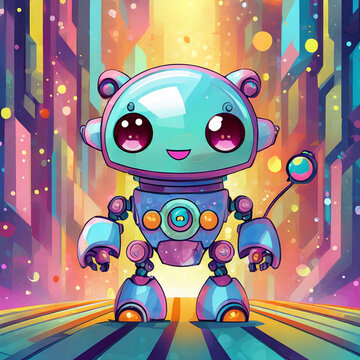 Cute cartoon robot on colorful background