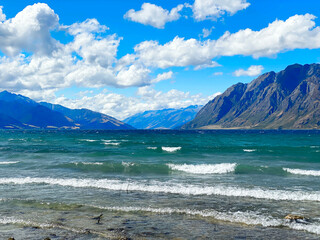 View of Lake Wanaka and mountains, New Zealand