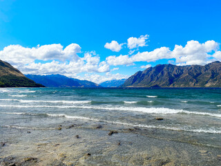 View of Lake Wanaka and mountains, New Zealand