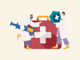 Medical characters fighting the epidemic flat vector concept operation hand drawn illustration
