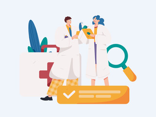 Medical characters fighting the epidemic flat vector concept operation hand drawn illustration
