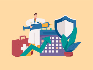 Medical characters fighting the epidemic flat vector concept operation hand drawn illustration

