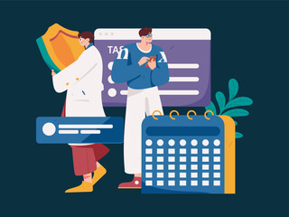 Medical characters fighting the epidemic flat vector concept operation hand drawn illustration
