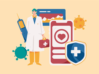 Medical characters fighting the epidemic flat vector concept operation hand drawn illustration
