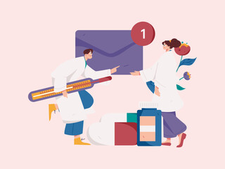 Medical characters fighting the epidemic flat vector concept operation hand drawn illustration
