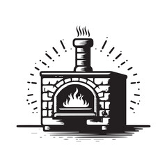 vintage hand drawn illustration logo of traditional stone pizza oven