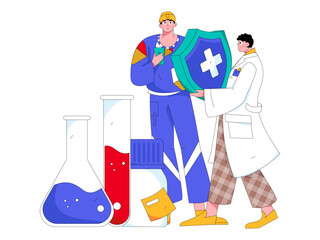 Medical characters fighting the epidemic flat vector concept operation hand drawn illustration
