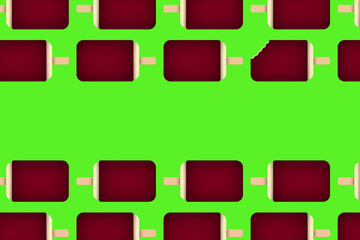 Illustration of ice cream flowing left and right on a light green background