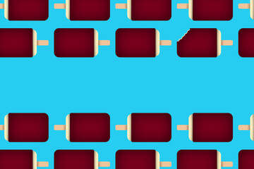 Illustration of ice cream flowing left and right on a light blue background