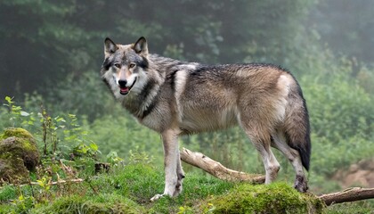 Naklejka na ściany i meble Gray wolf in the forest